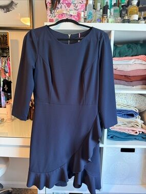 Tommy Hilfiger Classic Navy Ruffle Hem Dress Size 10 Like New